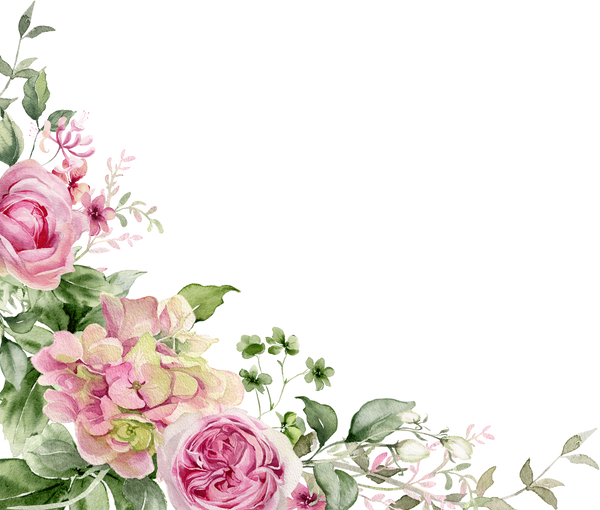 Watercolor flowers corner border. Pink peony, rose floral background